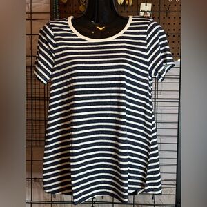 Striped navy short sleeve flare top